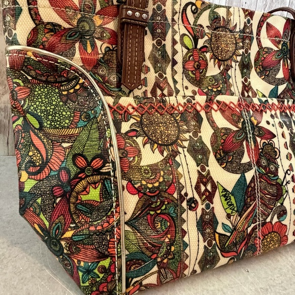 Sakroots Coated Canvas Boho Owl & Floral Shoulder Bag w/ Owl Charm - Picture 3 of 8